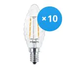 Confezione Multipack 10x Philips Corepro LEDcandle E14 Attorcigliata Candela Filamento Chiara 2W 250lm - 827 Bianco Molto Caldo | Sostitutiva 25W